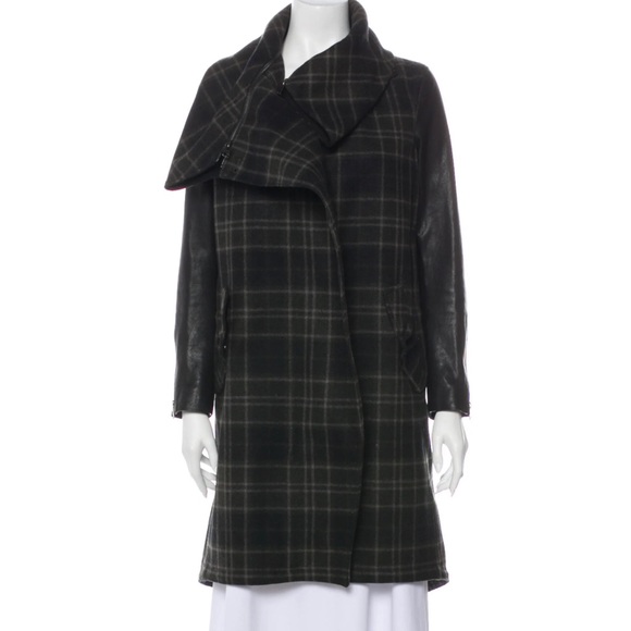 All Saints Jackets & Blazers - All Saints AllSaints Wool Plaid print Leather sleeves coat Jacket Sz Small US 4